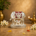 999 Silver Plated Kamdhenu Cow with Calf Idol
