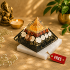 Laxmi Yantra Pyramid with Free Square Raw Selenite Plate