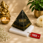 Money Magnet Pyrite Pyramid with Free Square Raw Selenite Plate