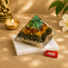 Dhan Yog Pyramid With Free Square Raw Selenite Plate