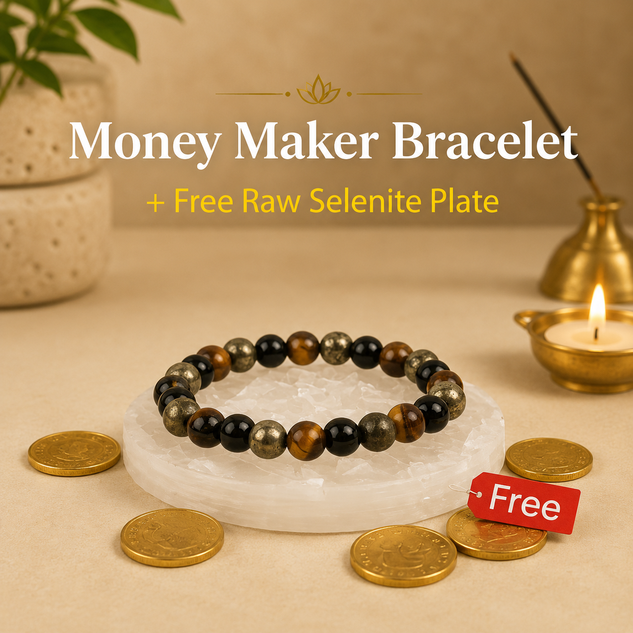 Money Maker Bracelet with FREE Raw Selenite Plate