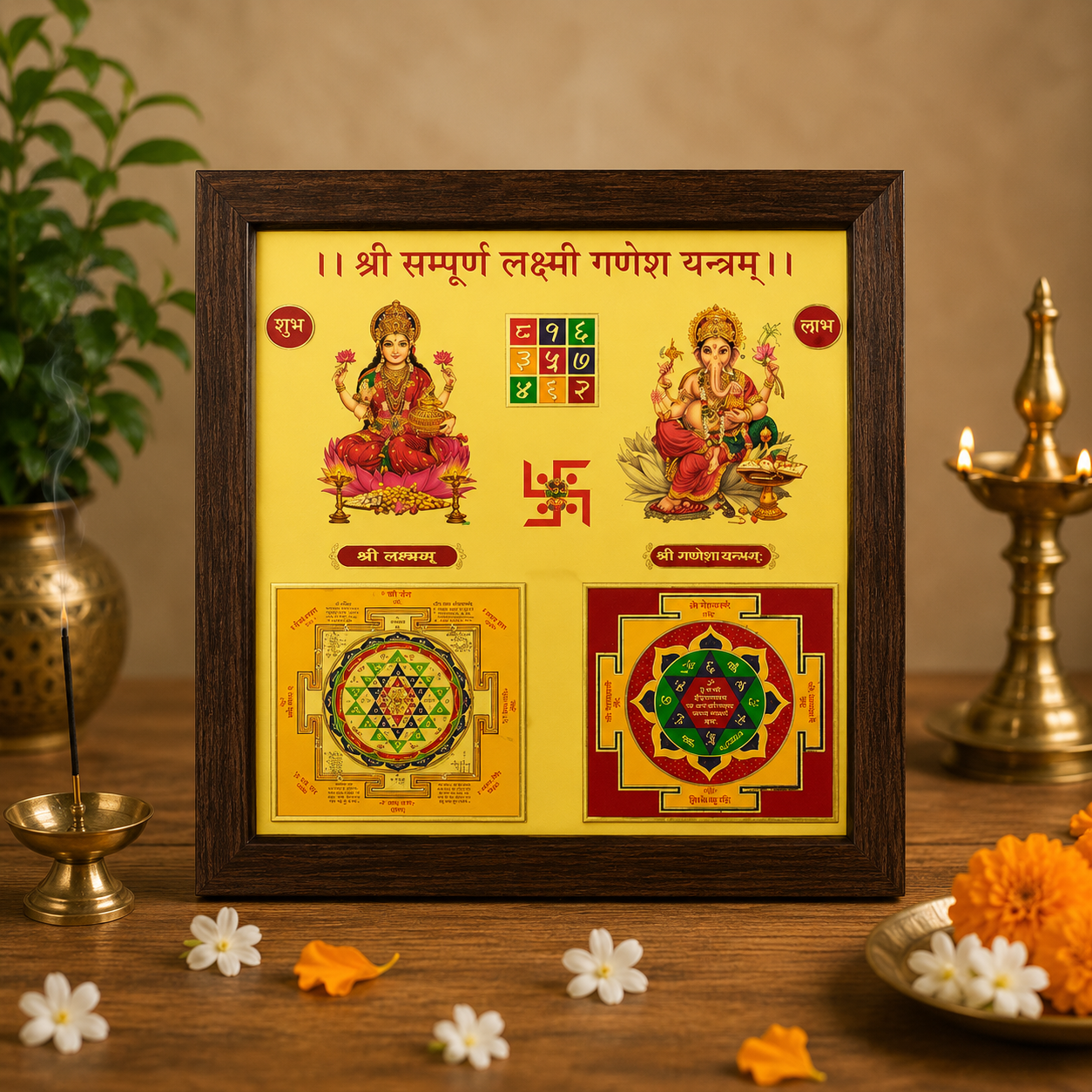 Shree  Sampurna Lakshmi Ganesh Yantra Frame for Wealth and Prosperity