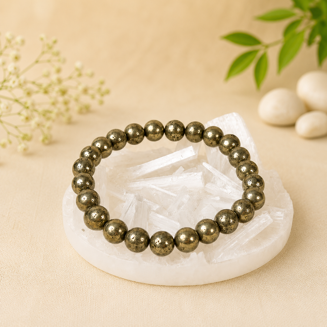 Raw Pyrite Bracelet with FREE Raw Selenite Plate