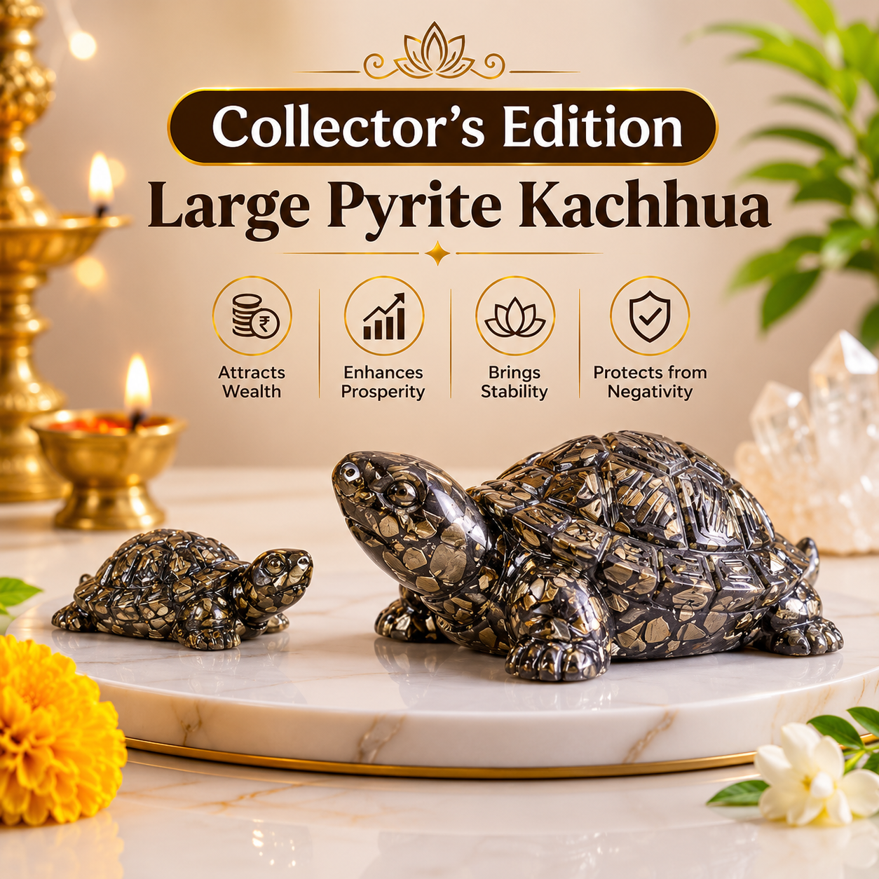 Collector’s Edition Pyrite Tortoise (Kachhua) - Big Size - 8x heavier