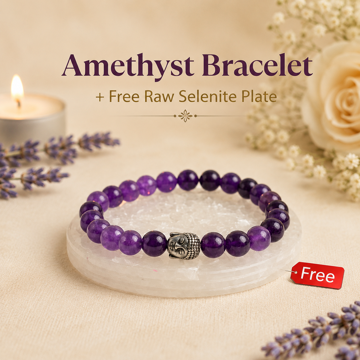 Amethyst Bracelet with FREE Raw Selenite Plate