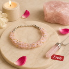 Rose Quartz Chips Bracelet with FREE Rose Quartz Pencil Pendant