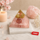Rose Quartz Pyramid with Free Raw Square Selenite Plate