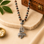 Shiv Raksha Karungali Rudraksha Mala with Trishul Nandi Pendant