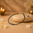 Black Tourmaline Anklet with Evil Eye Charm
