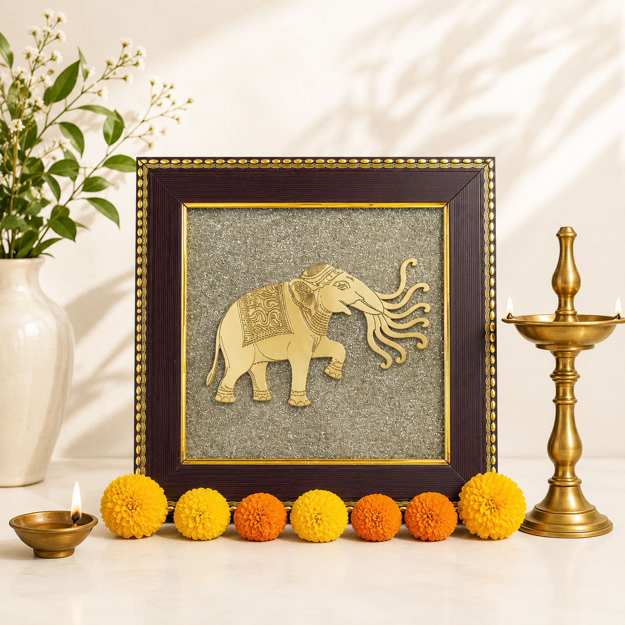 7 Trunk Elephant - Airavata on Raw Pyrite Frame
