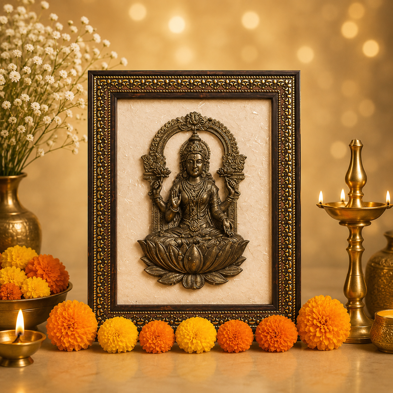 Pyrite Lakshmi Ji on Selenite Frame