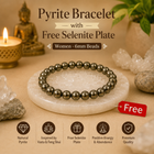 Raw Pyrite Bracelet (Women - 6mm Beads) with FREE Raw Selenite Plate