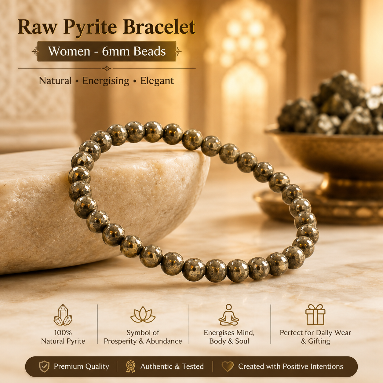 Raw Pyrite Bracelet (Women - 6mm Beads)